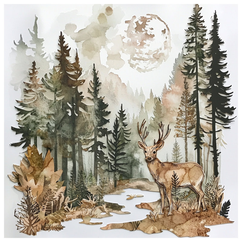Cerfs dans des couvertures de paysage forestier, L 50 po x H 60 po
