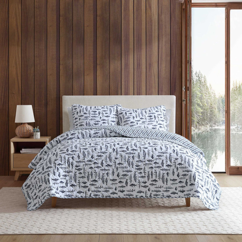 Eddie Bauer Garden Bloom Cotton Quilt Set, Queen Quilt + 2 Standard Shams, Blue