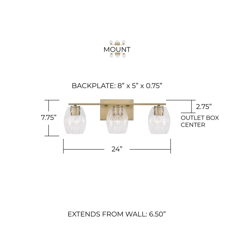 3 - Light Dimmable Vanity Light, Aged Brass