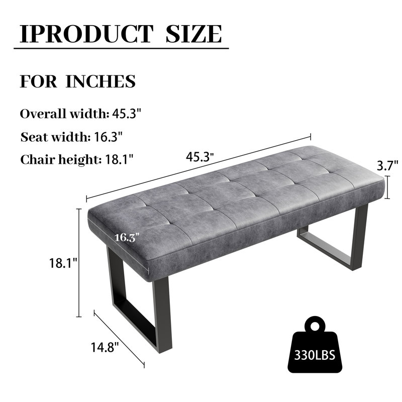 45.2-Inch Modern Upholstered Bench; No Backrest with Metal Feet