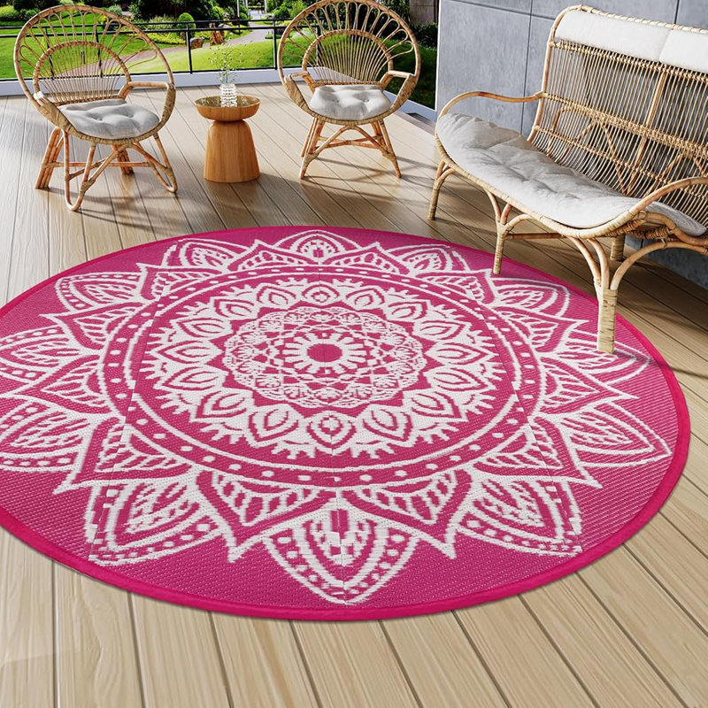 6Ft Round Outdoor Patio Rug Reversible Plastic Straw Rug Lightweight Waterproof Camping Mat for Outdoor Porch Deck Backyard RV