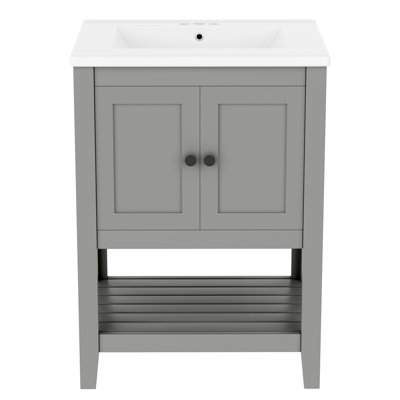 Lavabo de salle de bain élégant et moderne en céramique 24 po avec tablette ouverte