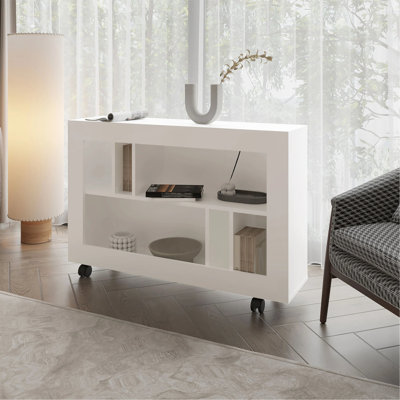 Console blanche en mélamine avec rangement ouvert