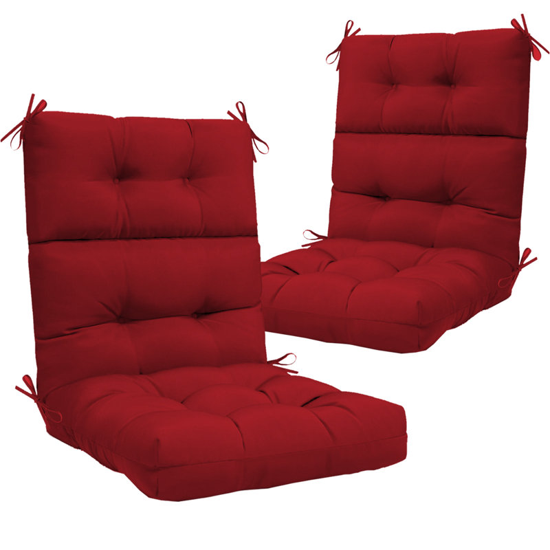 High Back Chair Cushion Set Of 2, Outdoor Seat Back Cushion, Indoor Rocking Pads For Patio, Waterproof Fade Resistant, Red