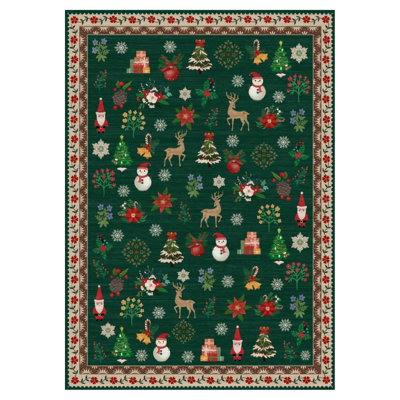 Tapis de Noël lavable, tapis rouge festif pour salon, tapis d'intérieur à poils courts non pelucheux, tapis de sol décoratifs et pliables pour chambre à coucher