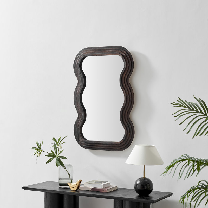 Loora Solid Wood Wavy Hallway Wall Rectangle Mirror - Slatted Fluted Wood Finish