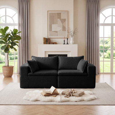 Canapé modulaire à compression de 74,8 po, 2 pièces, causeuse moderne à profil bas avec ressorts ensachés et 4 coussins, sans assemblage, noir