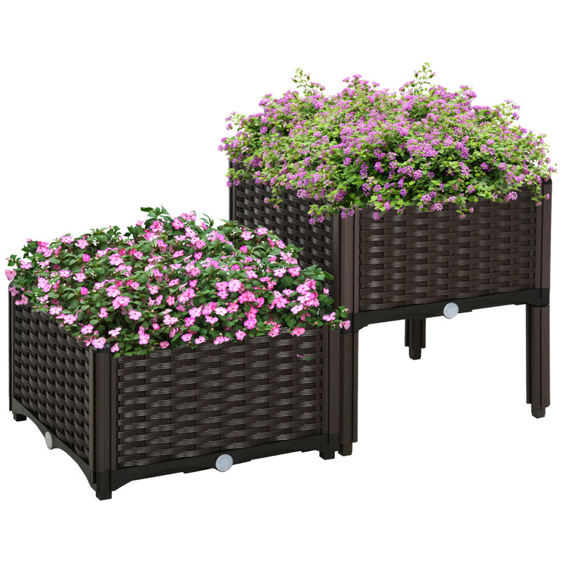 Outsunny 2 Piece Raised Garden Bed With Legs, Self-Watering Planter Box Raised Bed To Grow Flowers, Herbs & Vegetables