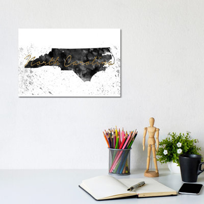 North Carolina Black And White Gold - Wrapped Canvas Print