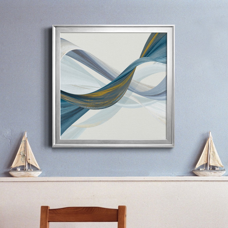 Changer les courants II - peinture sur toile encadrée, Encadrement argenté, H 30,5 po x l 30,5 po x P 1,5 po