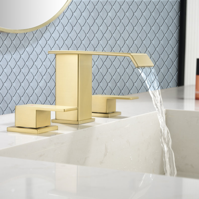 Widespread 2-handle Bathroom Faucet with Drain Assembly, Brushed Gold