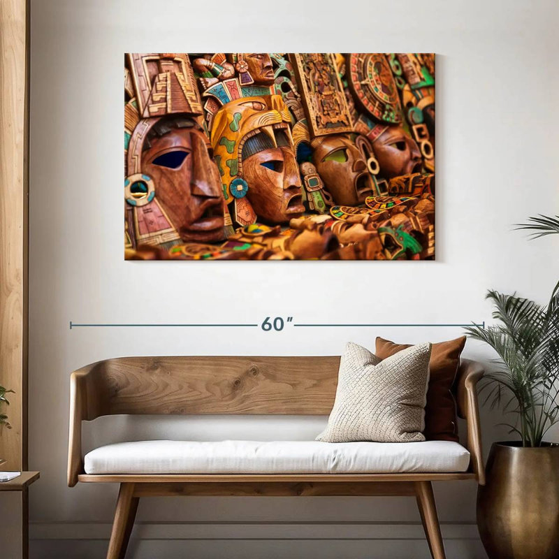 Bois sculpté mexicain, H 30 po x l 45 po