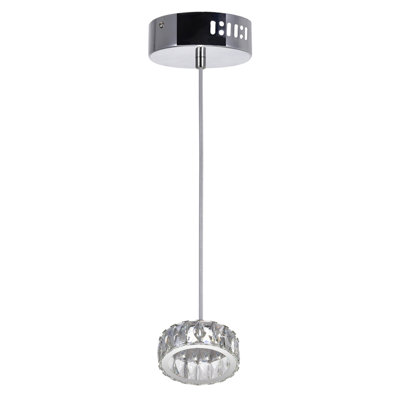Mini luminaire suspendu à DEL intégré - lumière halo en cristal au fini chrome de 6 pouces pour la cuisine ou le couloir