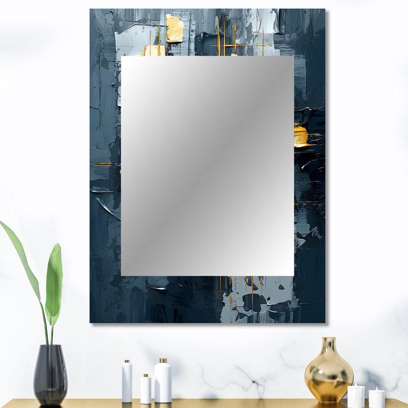 Dialogue With Hope Abstraction On Retro Blue I - Abstract Painting Decorative Mirror, Modern Wall Mirror, Printed Metal Art