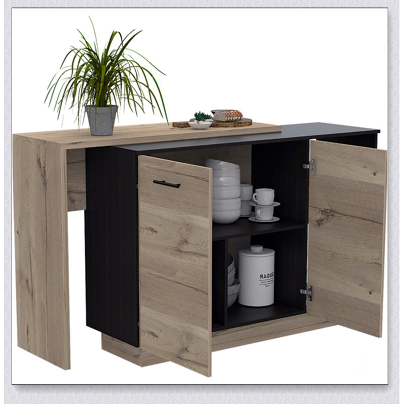 Chesterfield 2-Shelf 1-Drawer Kitchen Island in Wengue and Light Oak, Combining Modern Design with Ample Storage and Display Space.