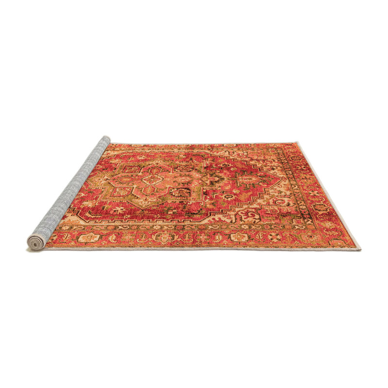 Tapis oriental orange / rouge en chenille / polyester tissé à la machine, Carré 8 pi