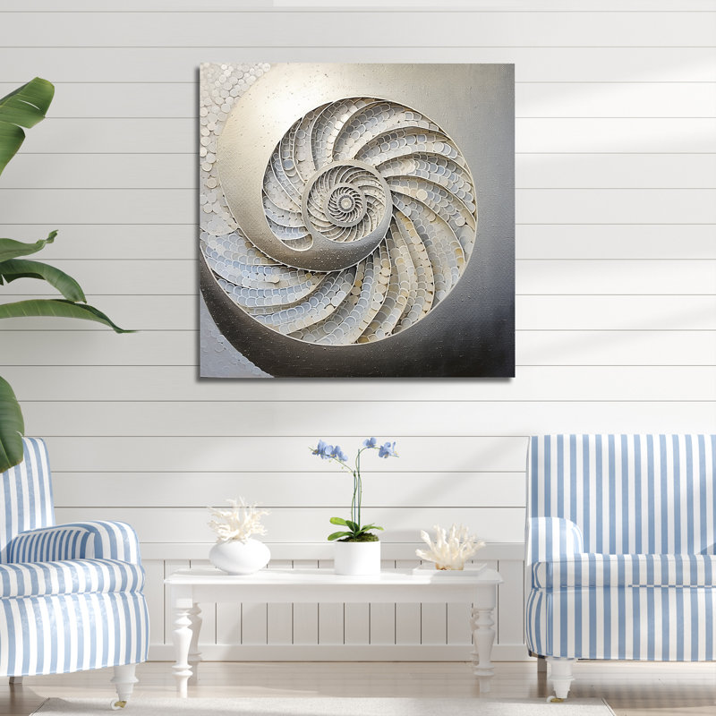 " Silver Swirl Shell Fish I ", 30" H x 30" W x 1" D, Wrapped Canvas