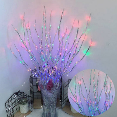 Paquet de 3 branches éclairées 60 lumières à brindilles à DEL avec plantes artificielles, branches de saules artificielles, fées pour vases, fêtes, décoration intérieure, à piles