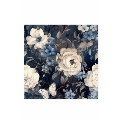 Floral Luxe Flowers Navy Blue II Cottage Unframed Art Print