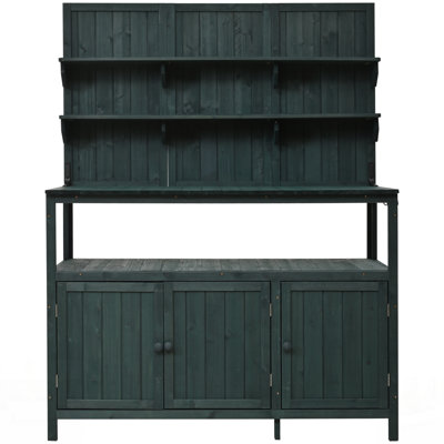 Potting Bench With Hutch, Solid Fir Wood Garden Workstation, Large Countertop, Ample Storage, And Durable Design For Outdoor Gardening