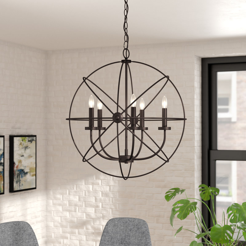 Waldron 5 - Light Aluminum Dimmable Sphere Chandelier, Oil Rubbed Bronze