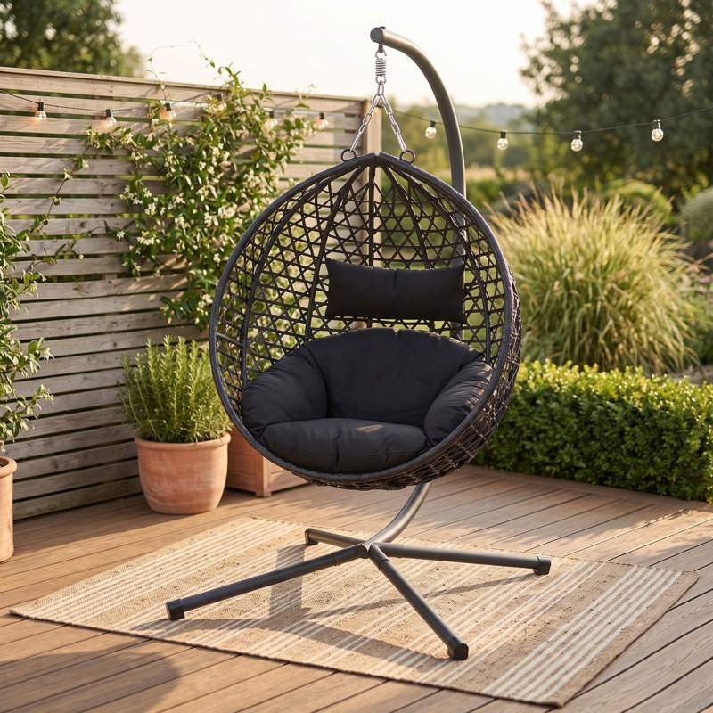 Fauteuil œuf pliable en rotin en PE avec support pour une utilisation intérieure et extérieure