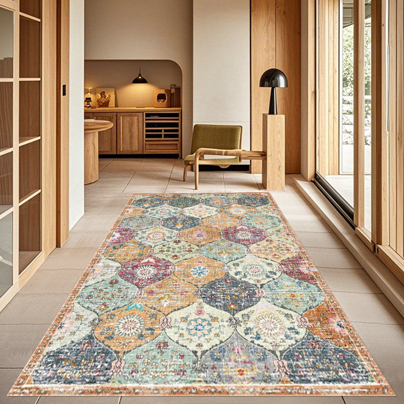 Bohemian Area Rug, Vintage Floral Pattern Soft Fluffy Carpet for Living Room, Bedroom, Dining Room, Washable Durable Boho Home Decor