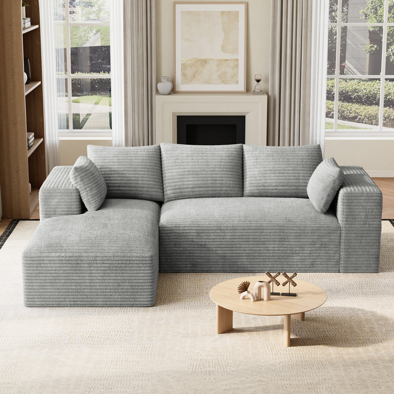 Canapé modulaire sans canapé Adame avec méridienne en L, porte-gobelets et poches de rangement, Gris