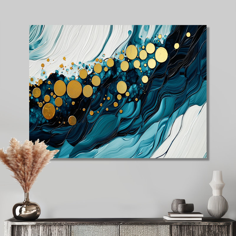 «Abstract Aqua Pulse Of The Ocean IV», reproduction d'art moderne sur métal, art mural abstrait en métal, H 16 po x l 32 po