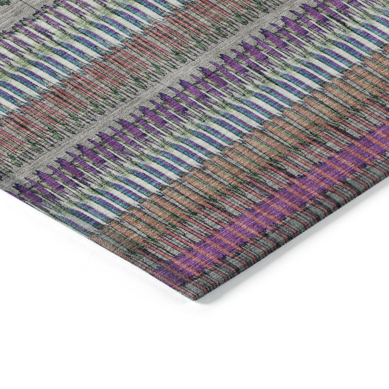 Tapis extérieur lavable rayé mauve et bleu 10 pi x 14 pi taupe