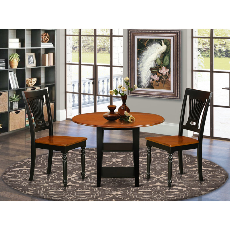 Black and Cherry Finish Solid Wood Top - Round Dining Room Set, 3