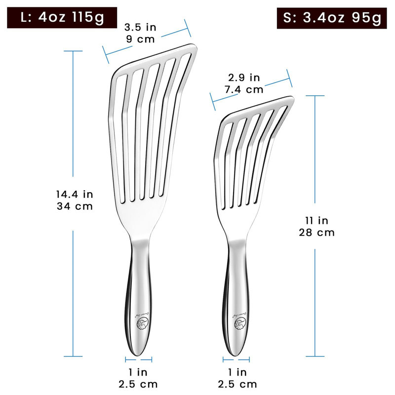 Ensemble de 2 spatules / tourne-rond en acier inoxydable 2 pièces