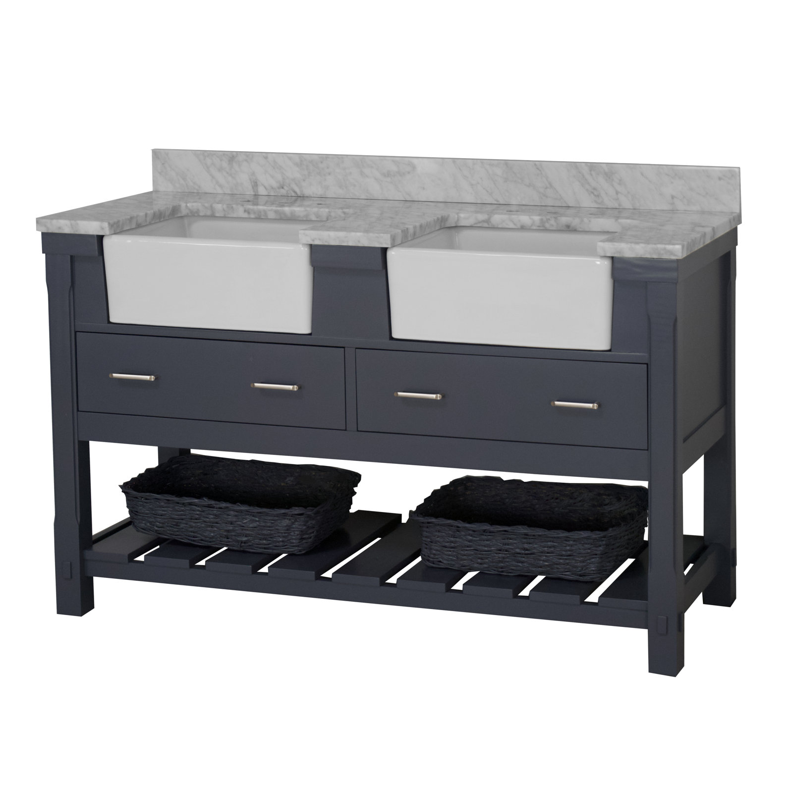 Hitton 60'' Double Bathroom Vanity, Marine Gray, Engineered Carrara
