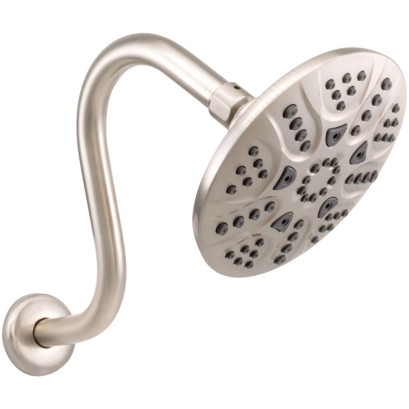 6" Round Thin 5-Function Adjustable Spray Shower Head with 8" S-Shaped Wall Mount Arm, Satin Nickel