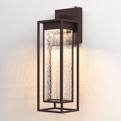 23‘’H Dimmable Led Iron And Water Ripple Glass Outdoor Wall Light With  Dusk To Dawn