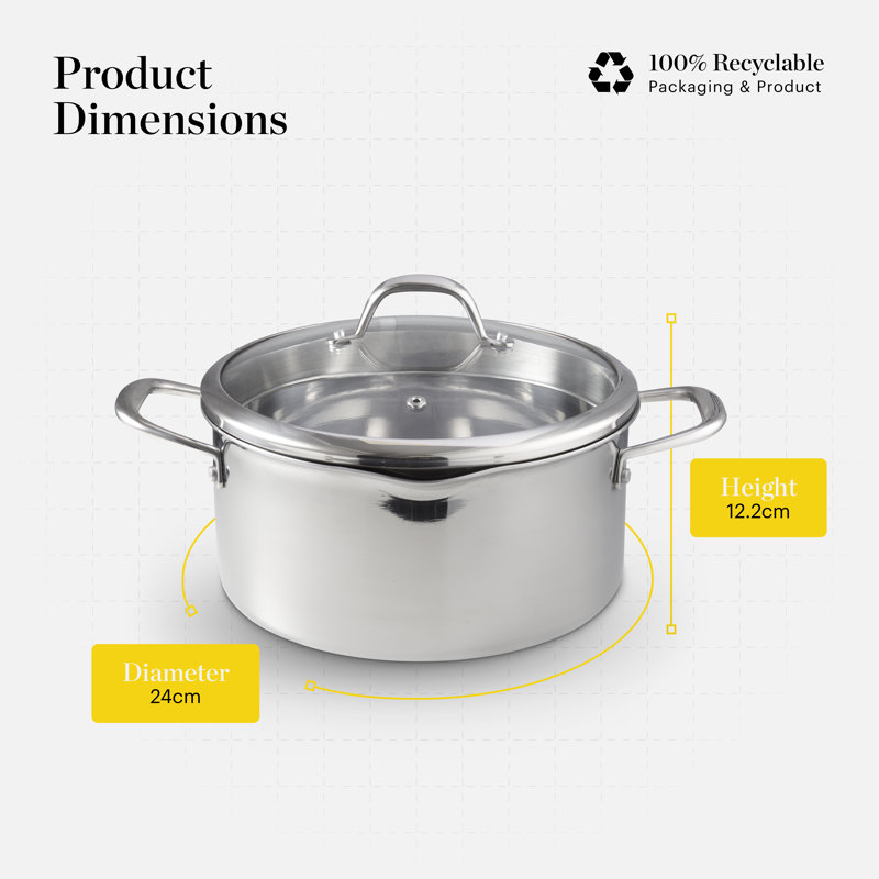Good Food in partnership with Tower Hard Anodised Casserole Dish with Tempered Glass Lid, Pouring Lips, 10x Stronger Superior Ceramic Non-Stick Coating, Induction Compatible