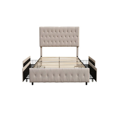 Lit plateforme avec rangement Amias, beige