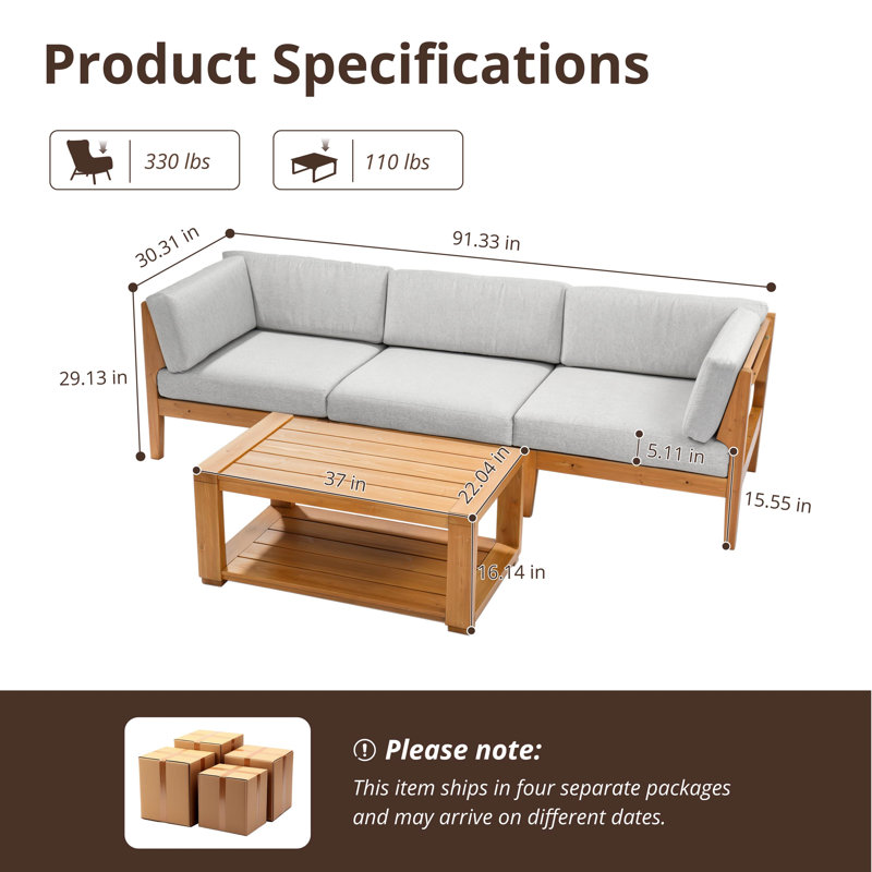 Solid Wood Patio Conversation Modular Sofa Set