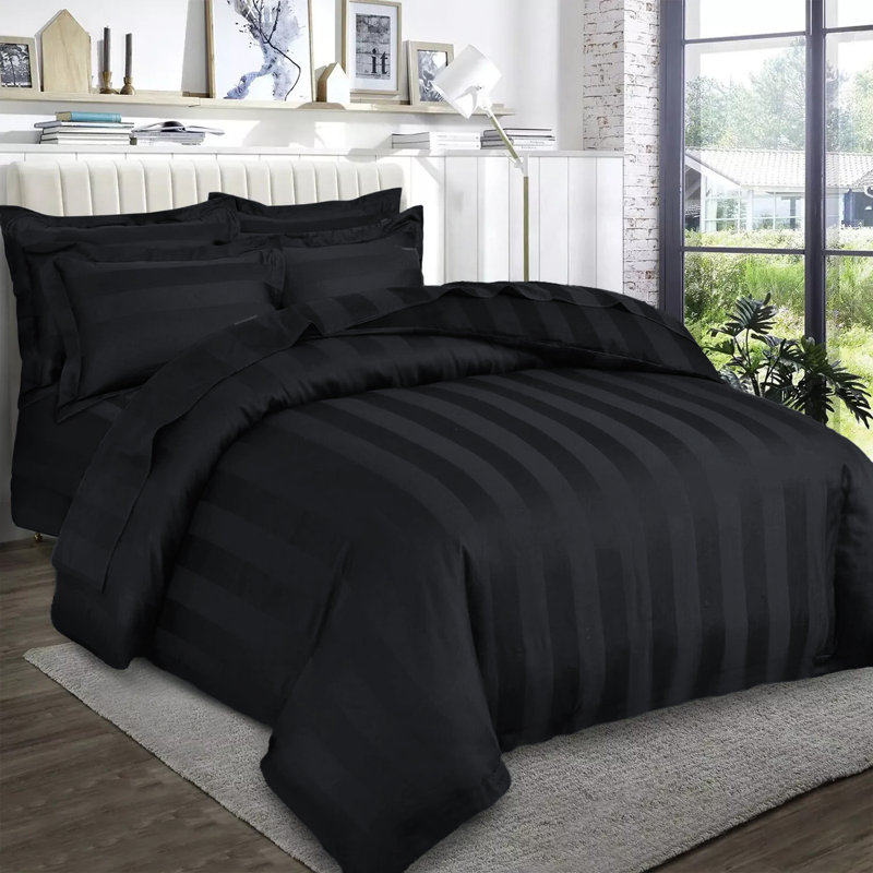 Renze Microfiber 250 TC Reversible Stripe Duvet Cover Set with Pillowcases, Double Duvet Cover + 2 Standard  Pillowcases