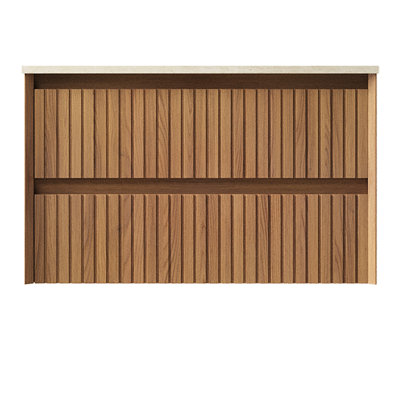 Armoire 30 po, 2 tiroirs, couleur chêne brun, sans comptoir ni lavabo, drain de robinet, pré-assemblé, tiroir en bois massif, glissières de tiroir à contreplaqué pleine extension en contreplaqué, profondeur de 28,65 po, largeur de 19,9 po, 17,63 po