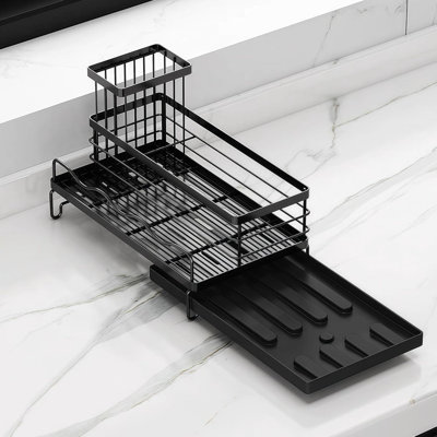 Auto-Draining Sponge Holder For Kitchen Sink, Large Sink Caddy Organizer With Rotating Spout And Brush Holder, Rustproof Stainless Steel Countertop Storage