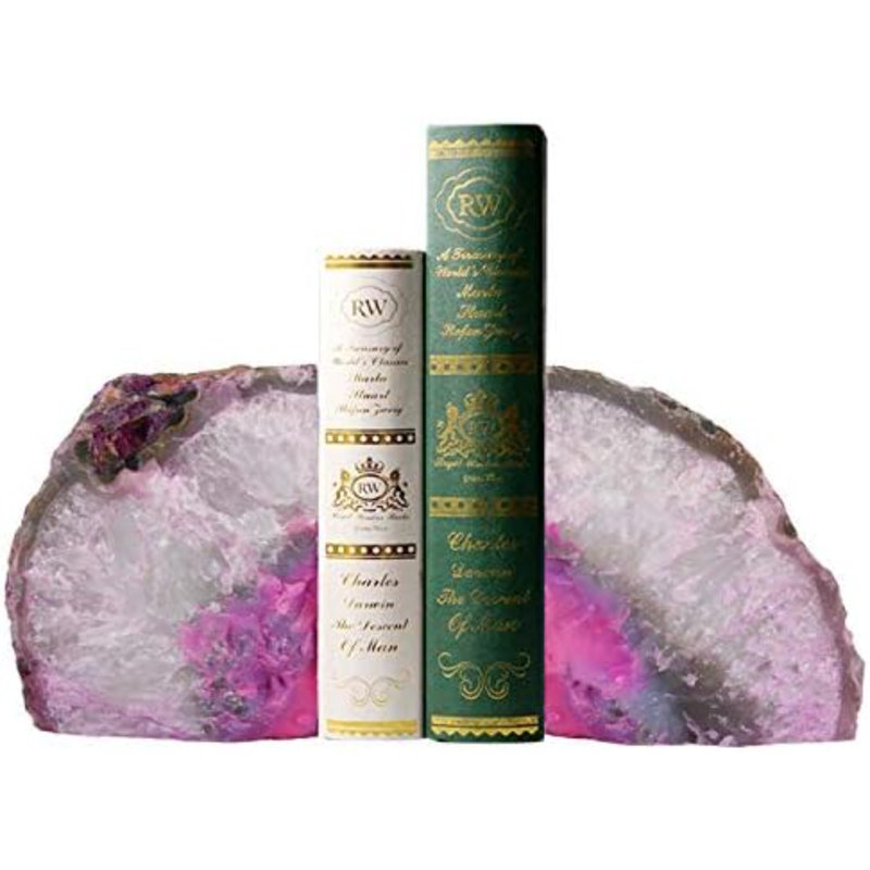 Grande serre-livres décorative en agate rose teintée polie 1 paire 6-8 lb