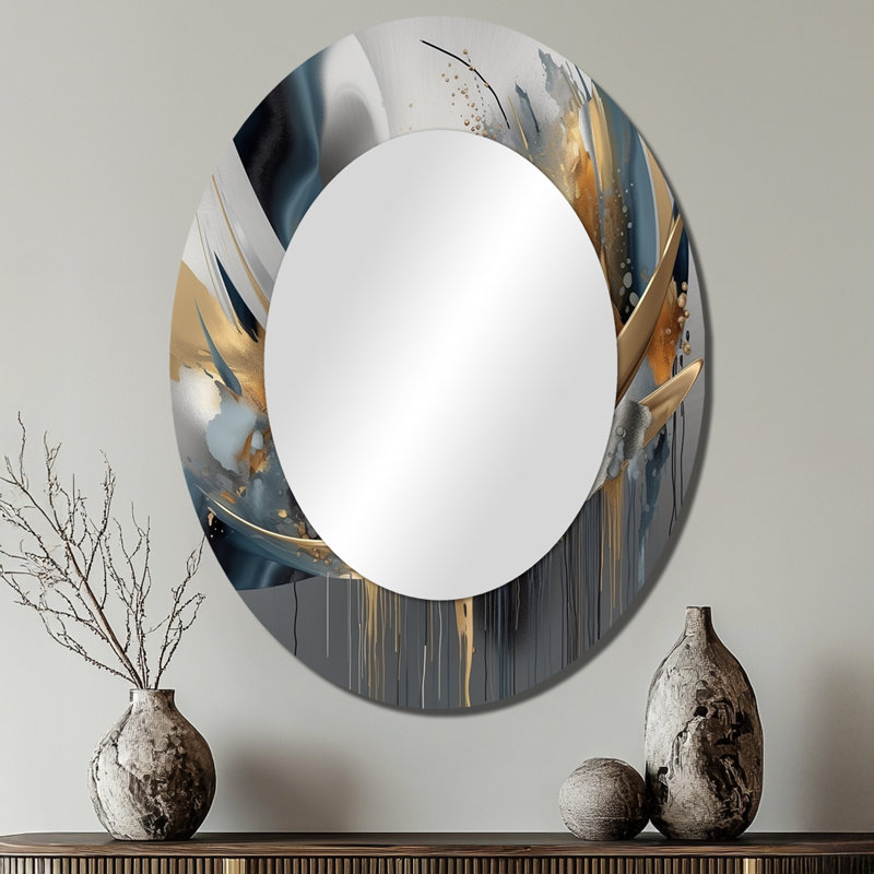Abstract Shapes And Infinity Lines I - Modern Oval Wall Mirror, 40" x 30"