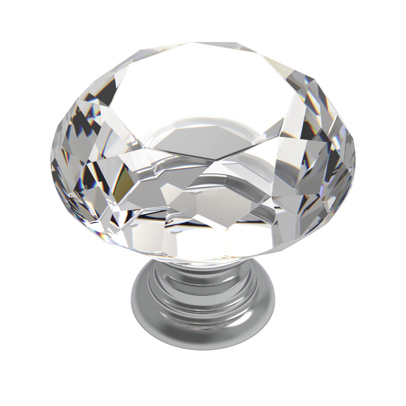 1-1/4 Inch Clear Glass and Chrome Round Cabinet Knob Set