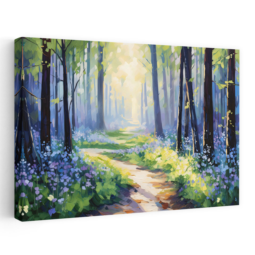 Bluebell Forest Path Contemporary Peaceful Serene Forest Landscape Wall Art Print