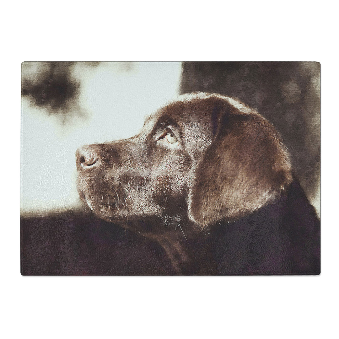 Tempered Glass Chocolate Labrador Portrait Chopping Board