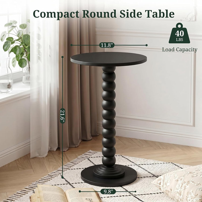 Table d'appoint ronde, table de bout petite boisson, table de chevet d'appoint en bois massif, Noir