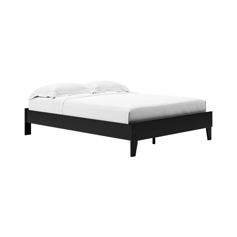Arkoe Full Low Profile Wood Platform Bed, Black, Queen