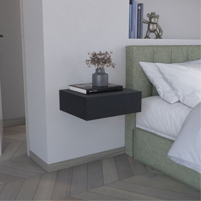 Table de chevet flottante H 5 po, tablette de chevet murale moderne avec tiroir, noir