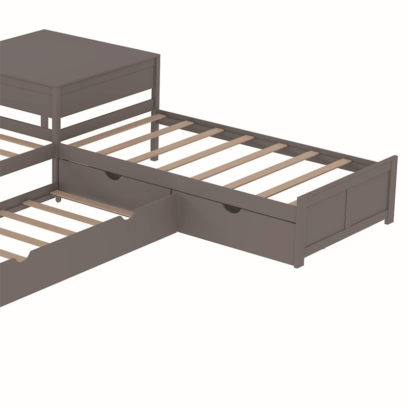 Lit plateforme simple avec rangement en L, Gris